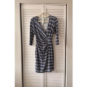 Laundry by Design Navy & White Geometric Faux Wrap Dress – Size 4